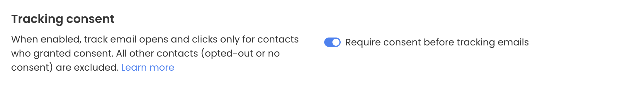 Require consent before tracking emails setting