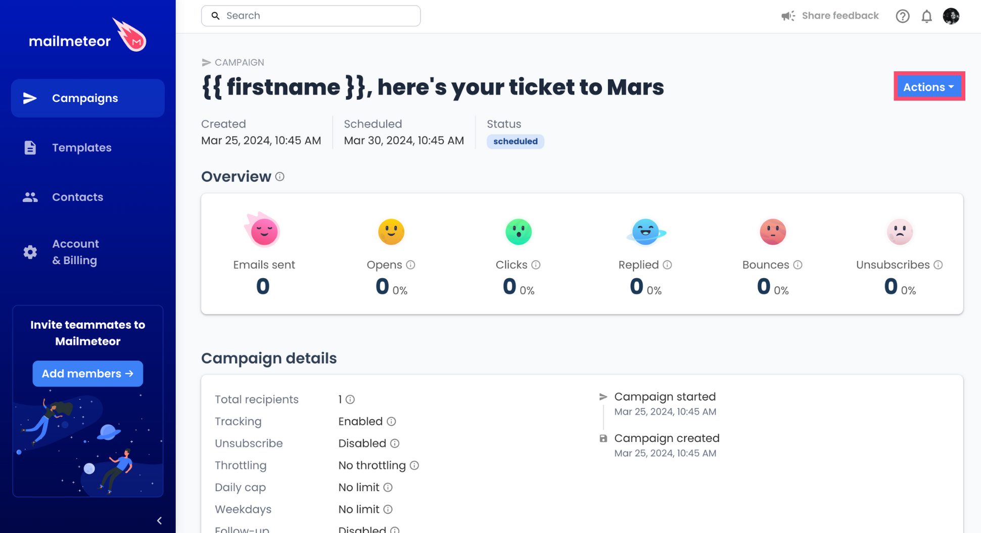 More actions in the Mailmeteor Dashboard