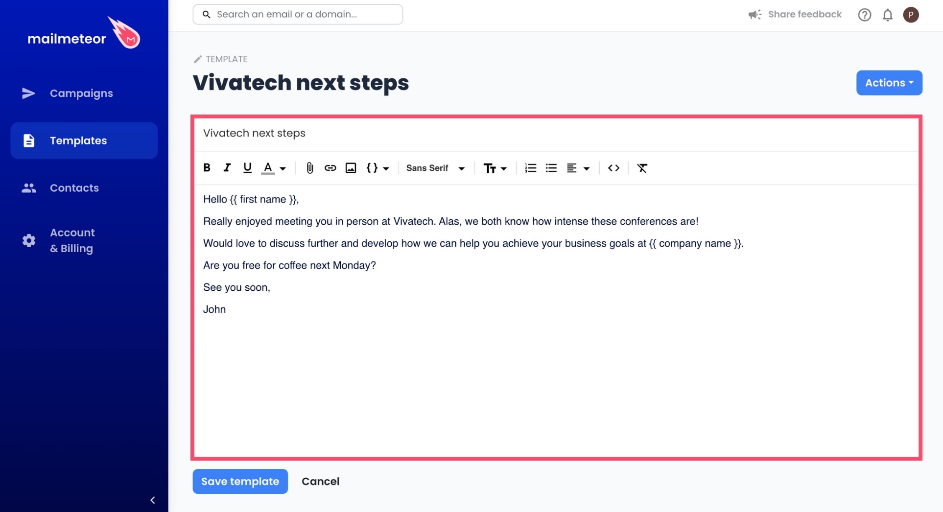 Email template in Mailmeteor