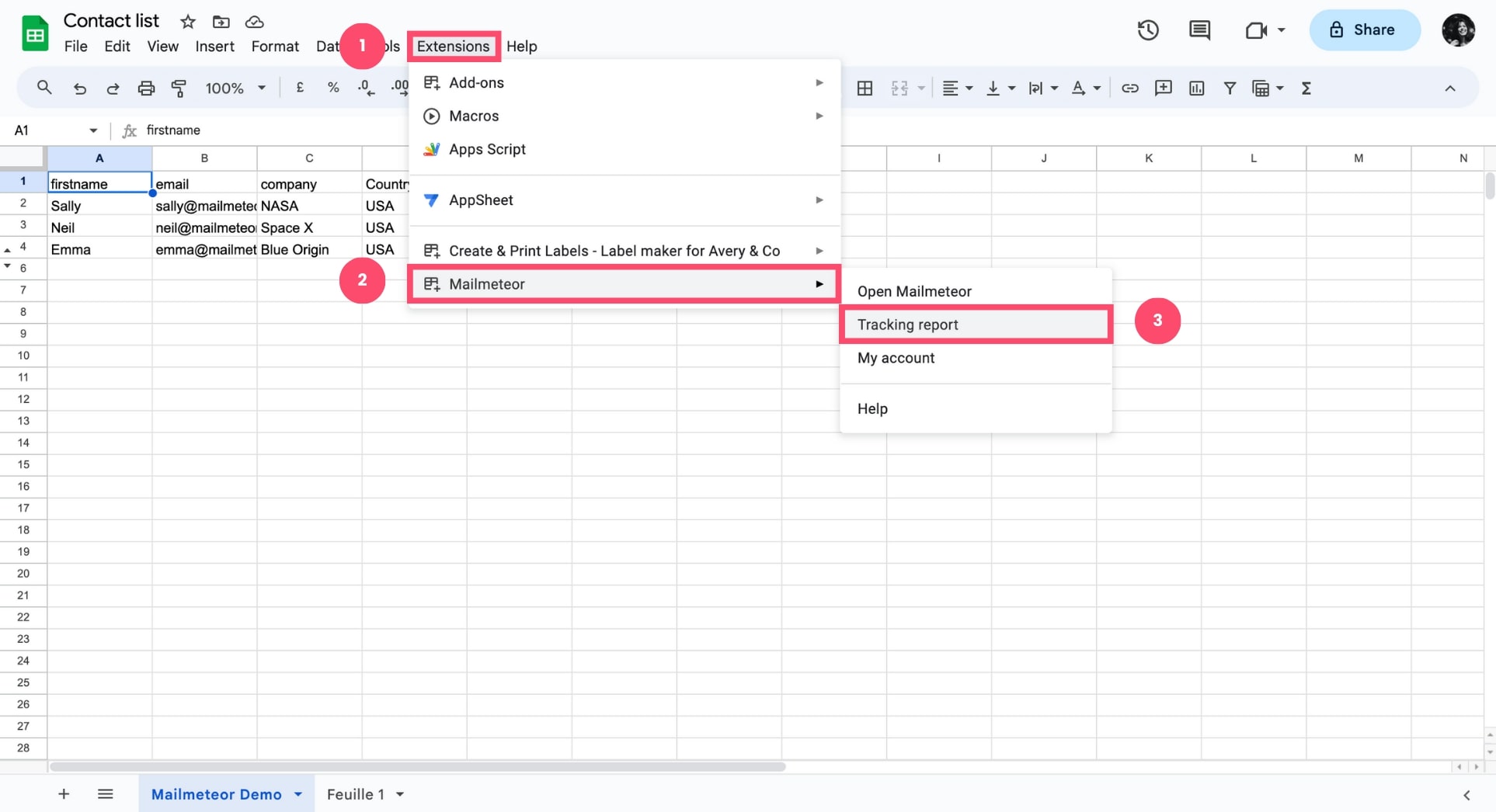 Access tracking report in the Google Sheets add-on