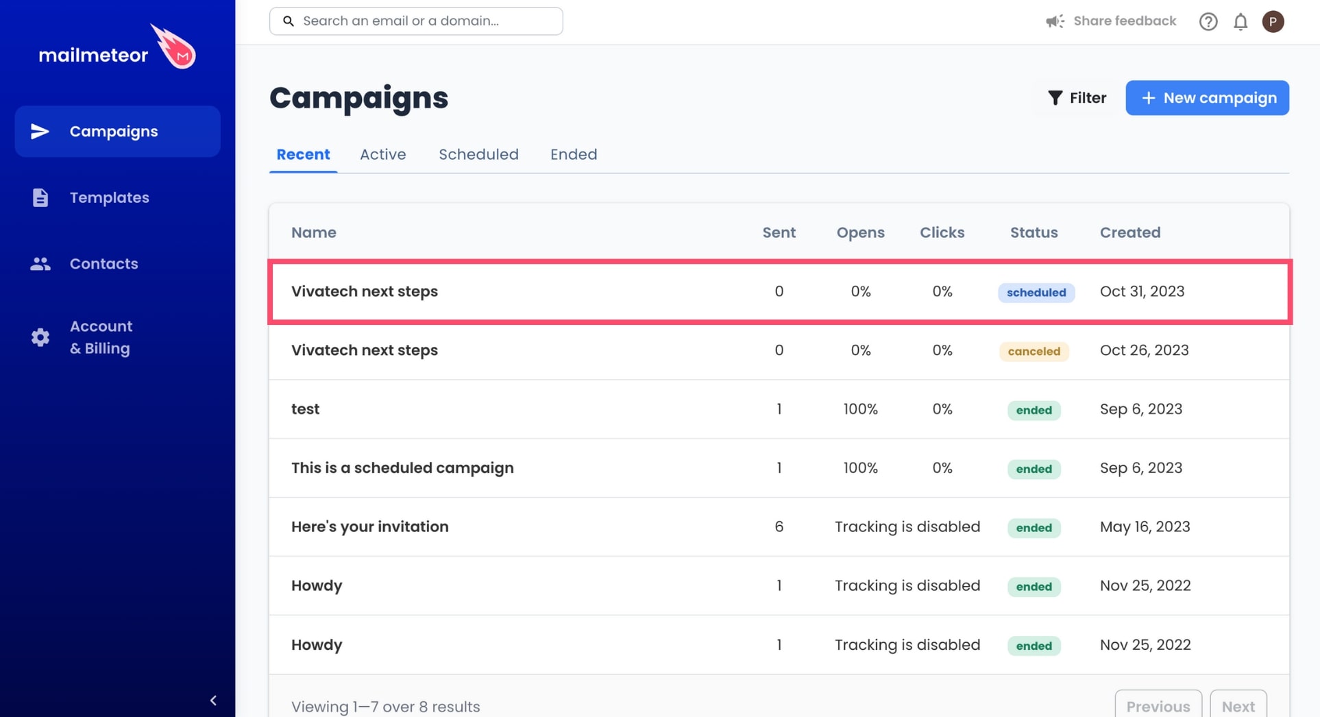 Select a campaign in Mailmeteor