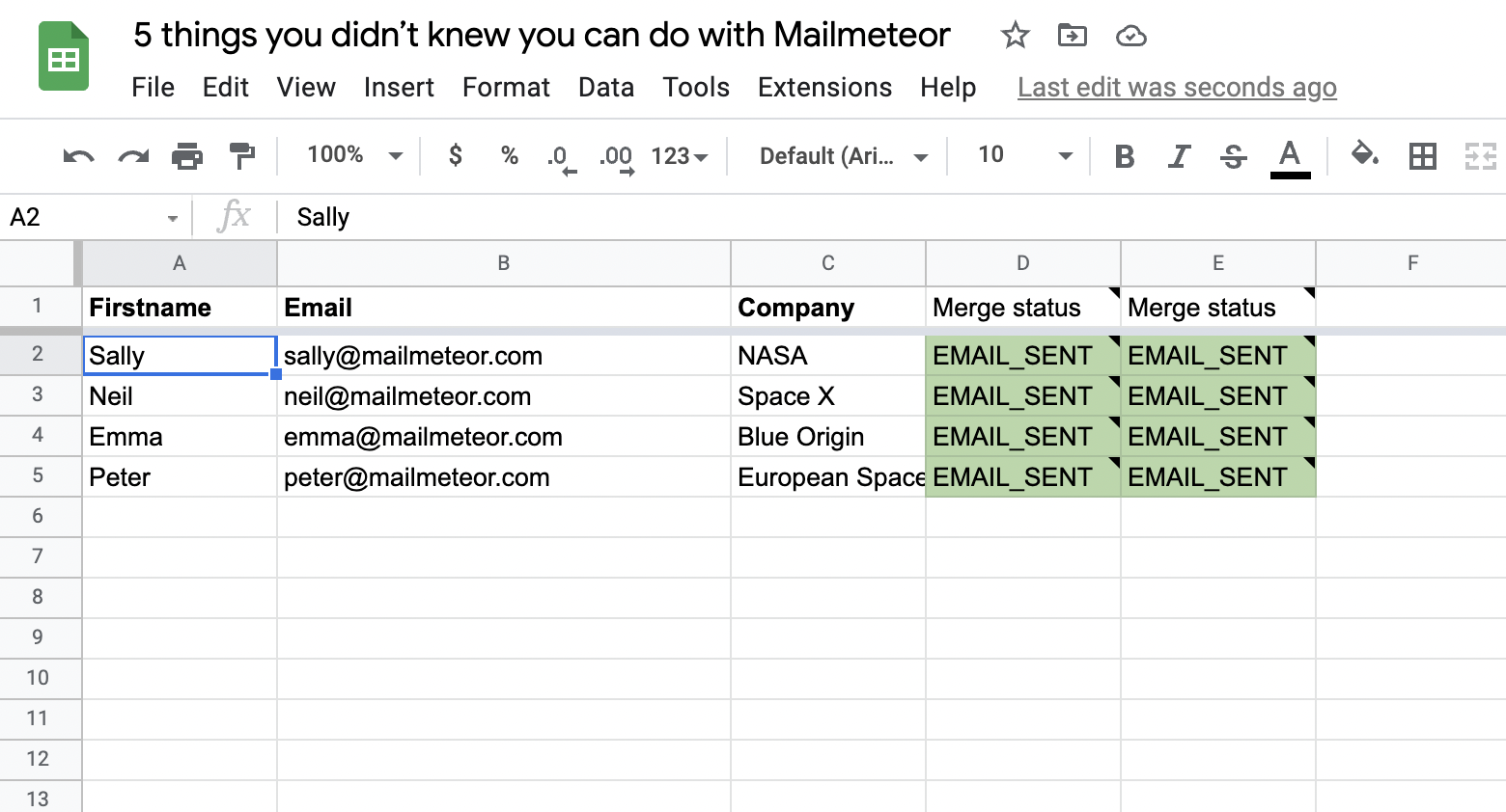 Image of multiple merge status columns in Google Sheets