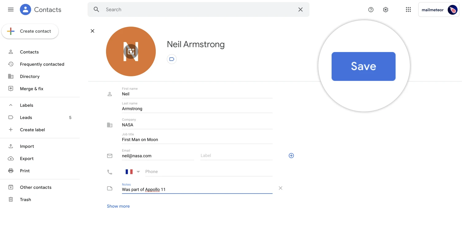 Editing a contact in Google Contacts
