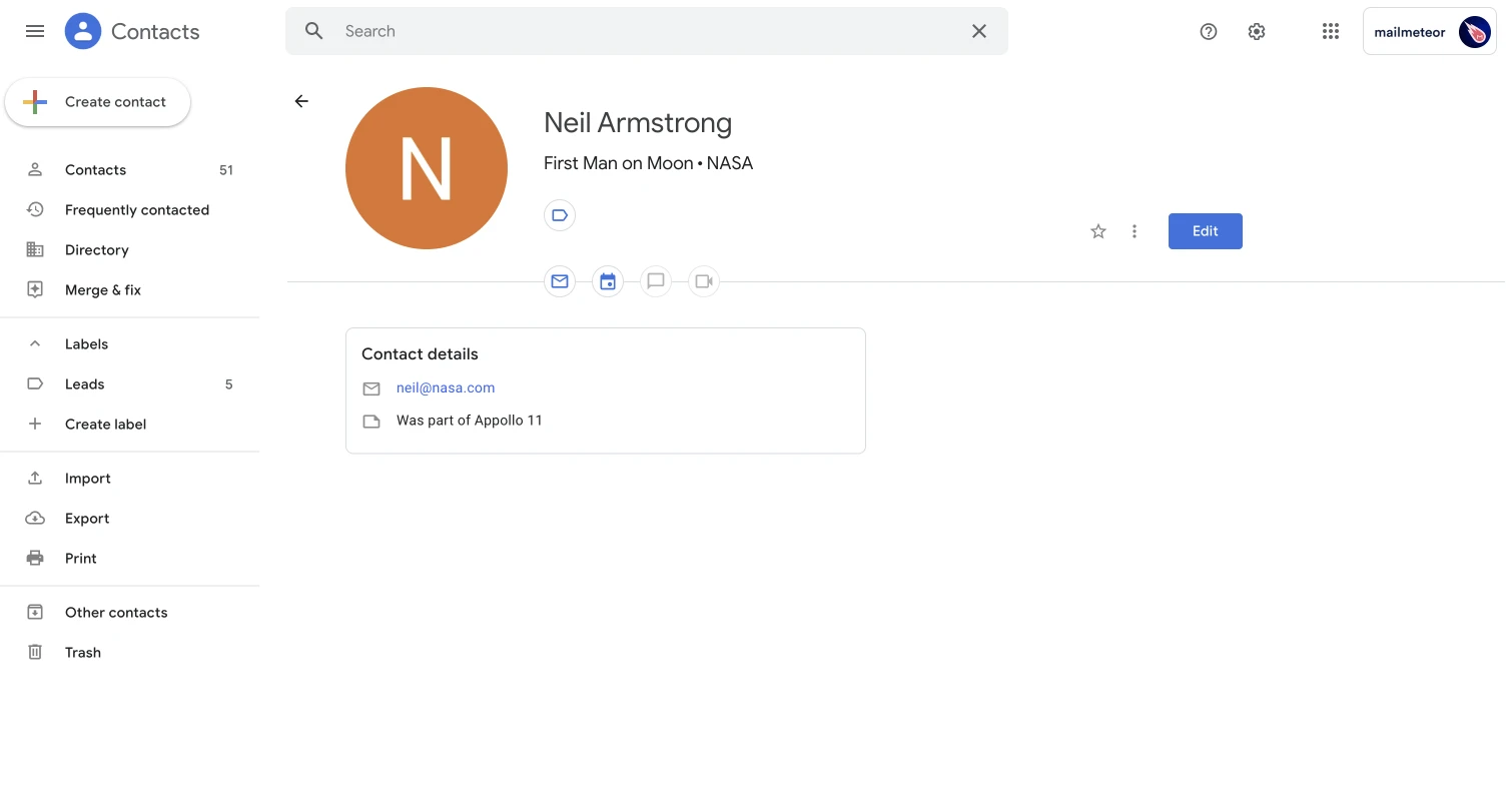Just modified contact in Google Contacts