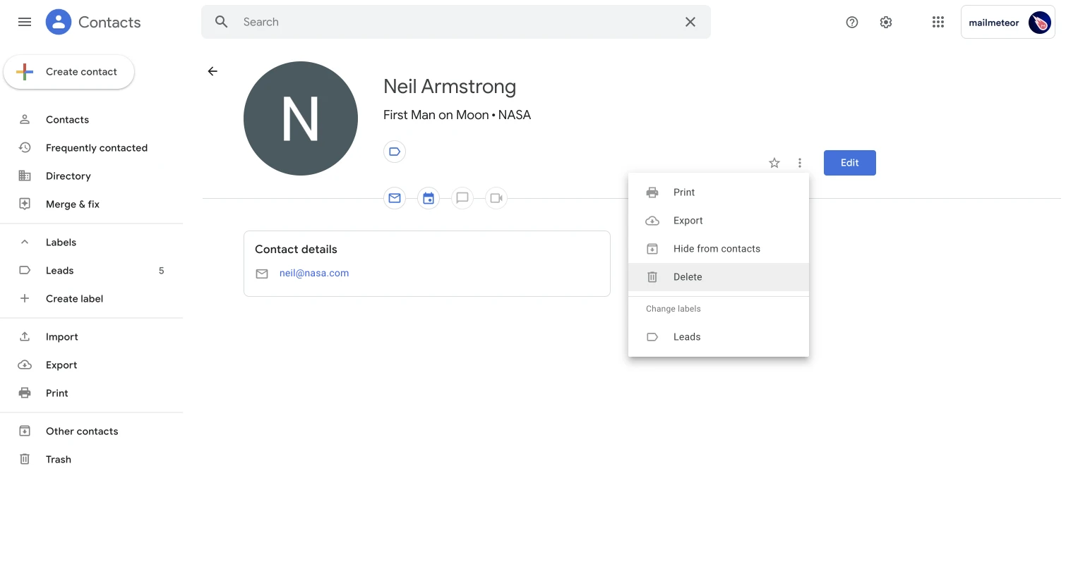 Delete a contact in Google Contacts