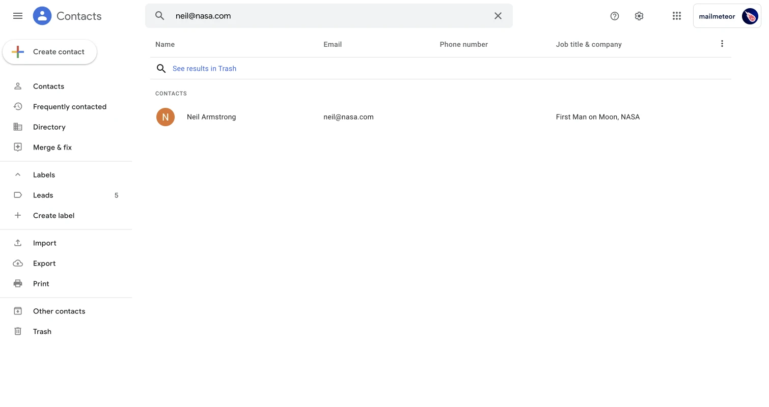 Edit a contact by clicking on its name