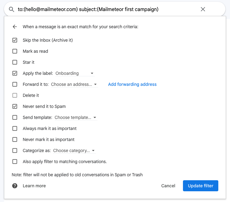 Example of a Gmail rule