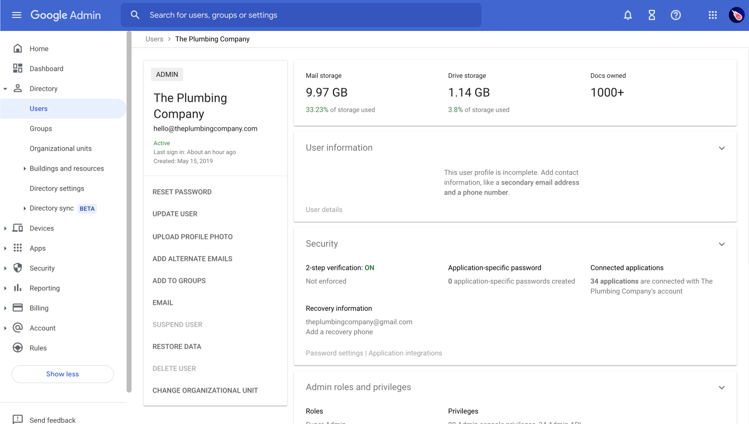 Google Workspace Admin: new user form