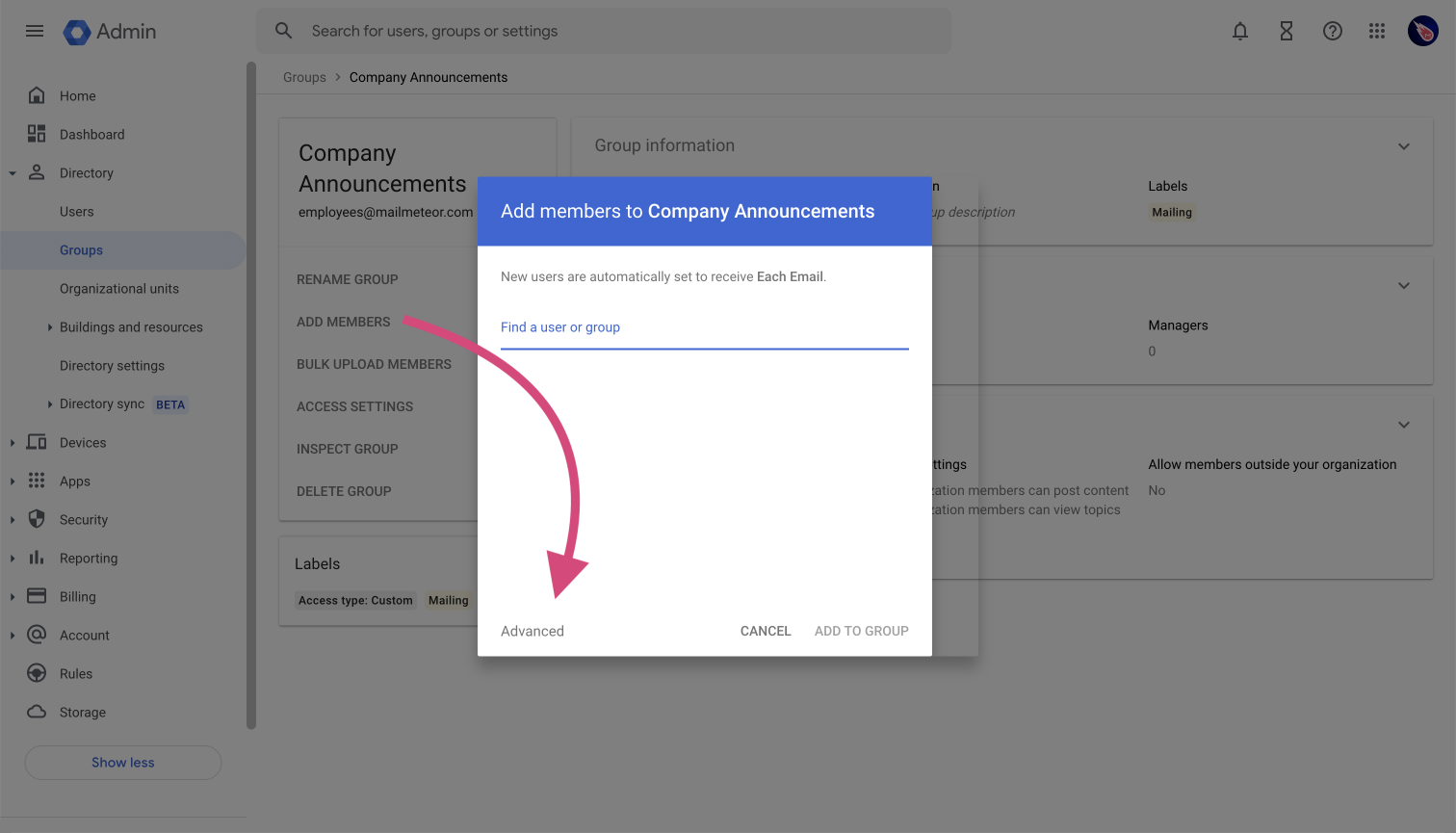 Add members to a group in Google Worskpace