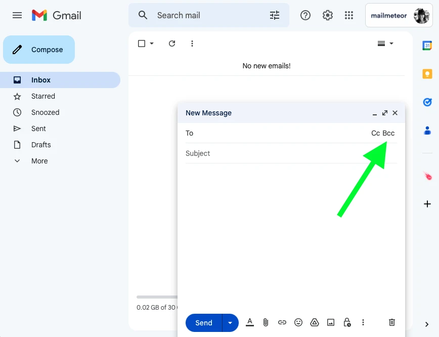 Click BCC field in Gmail