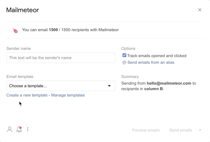 Create a new template in Mailmeteor
