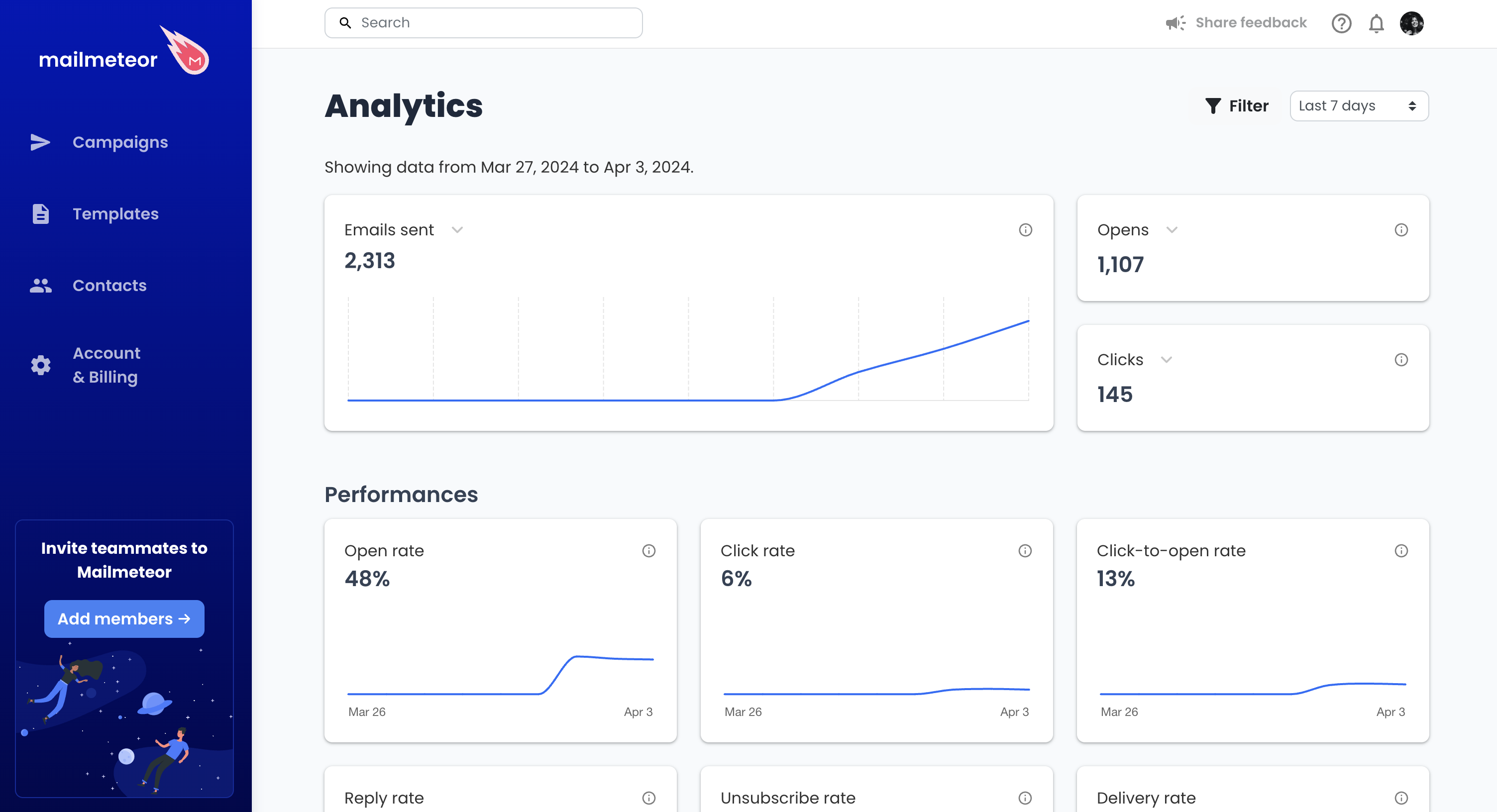 Advanced analytics in Mailmeteor Dashboard