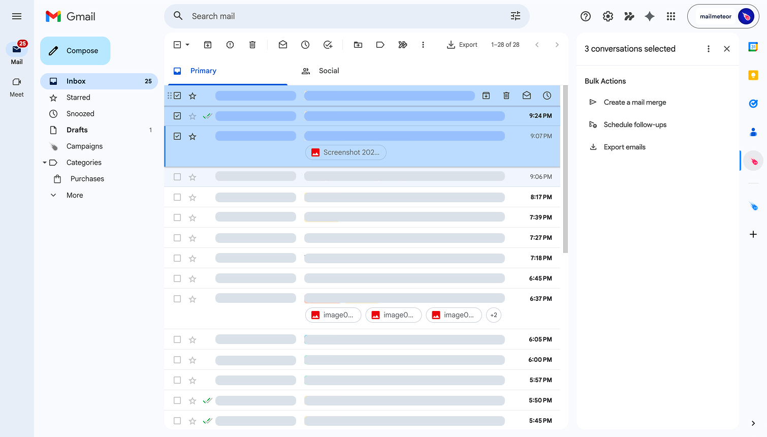 Bulk follow ups or email exports within Gmail