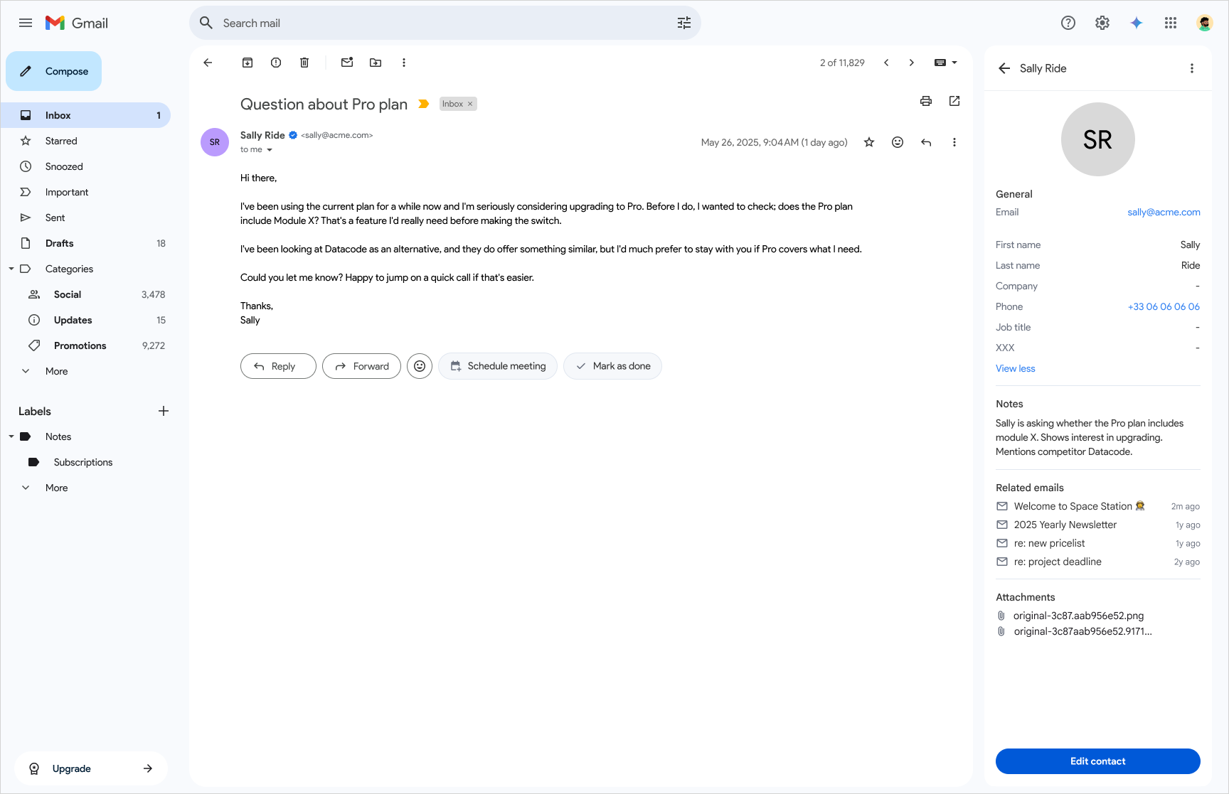 Viewing a contact's full profile while reading your emails
