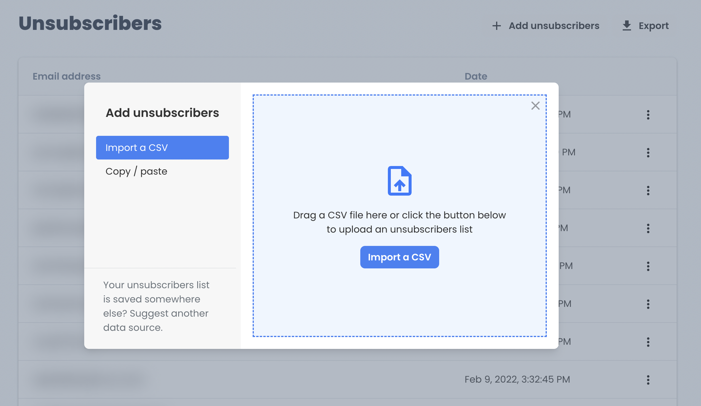 Import unsubscribers from Mailmeteor's dashboard