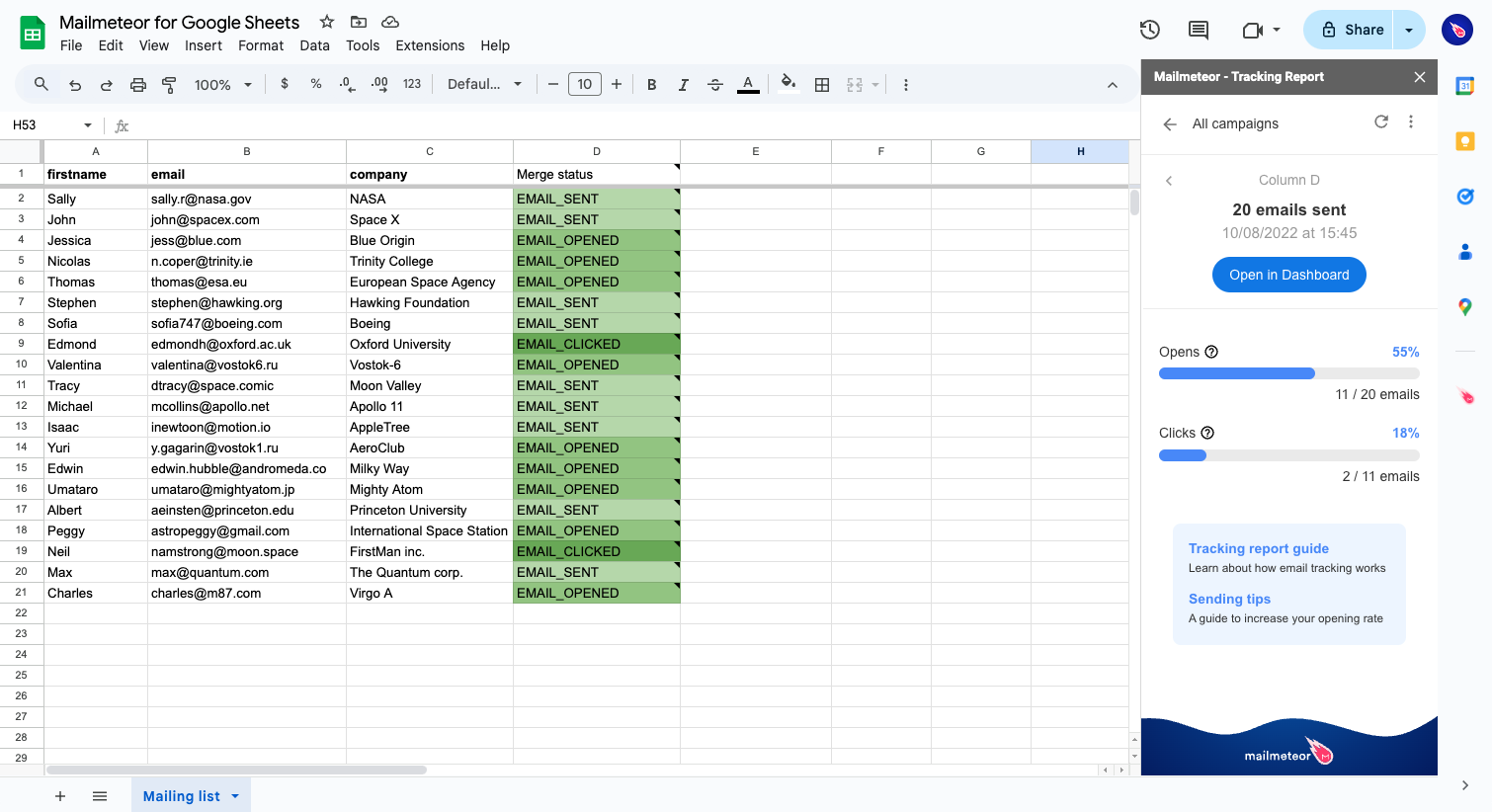 Mailmeteor for Google Sheets