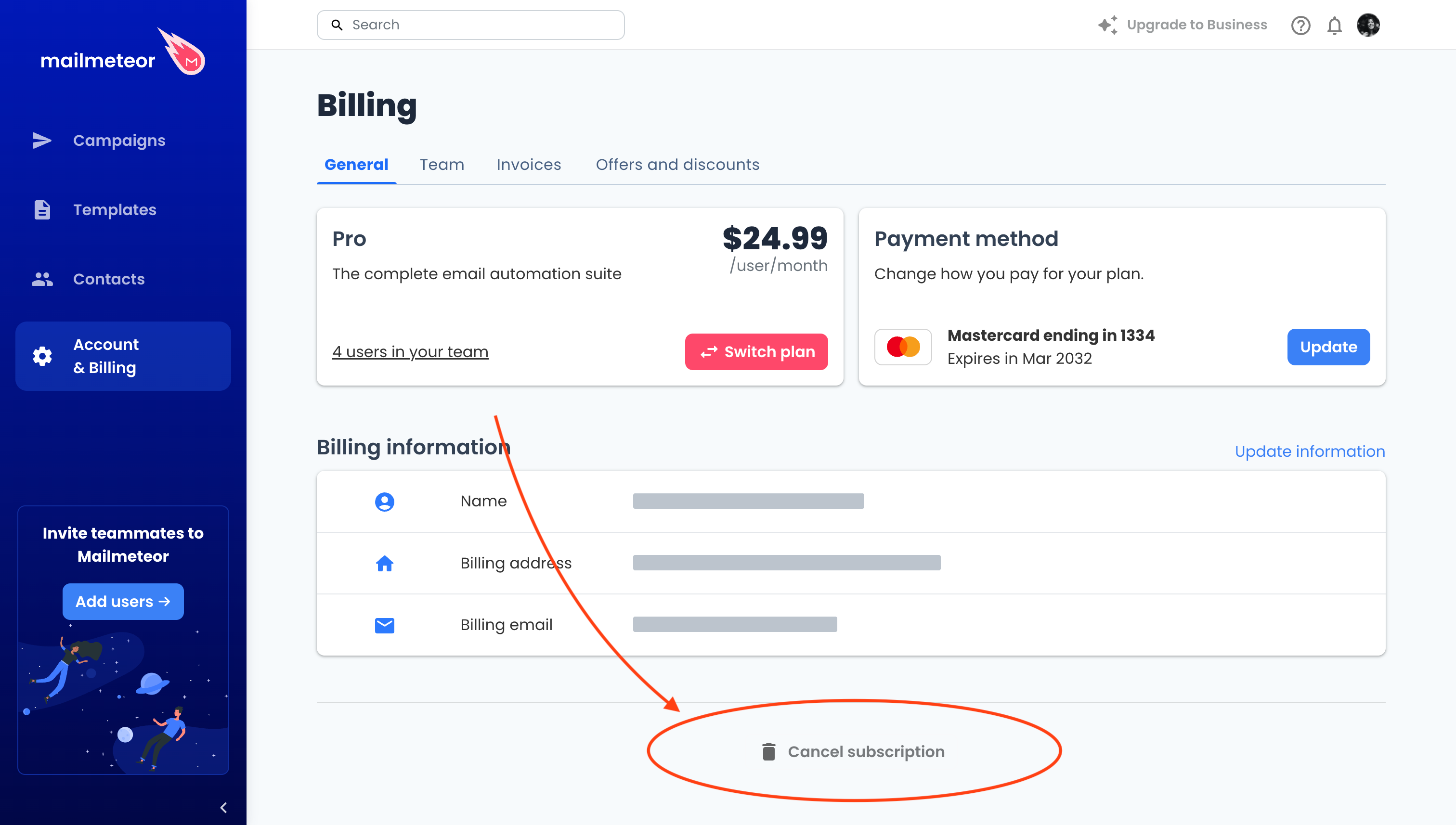 Cancel your Mailmeteor subscription