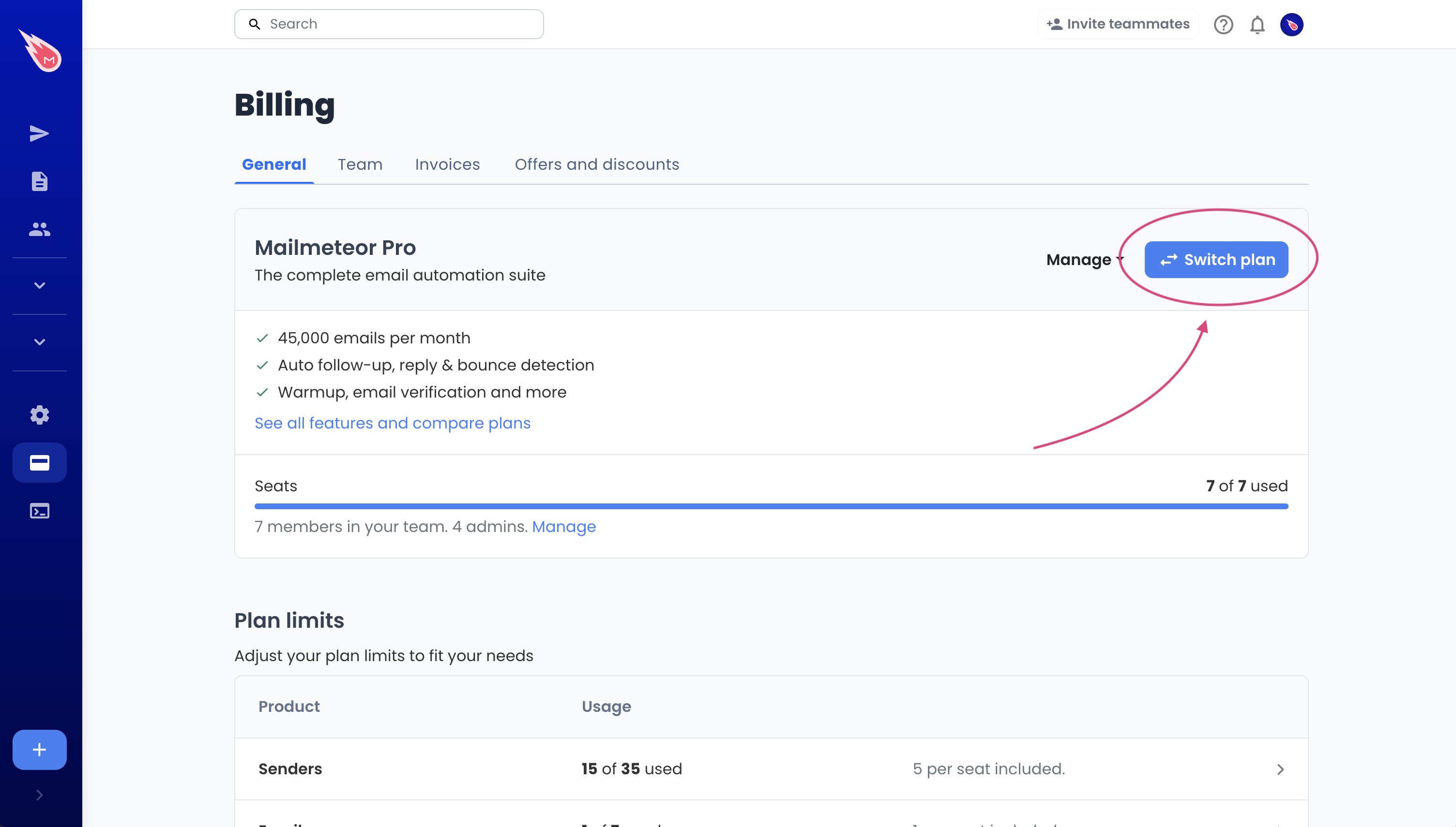 Change your plan from Mailmeteor Dashboard